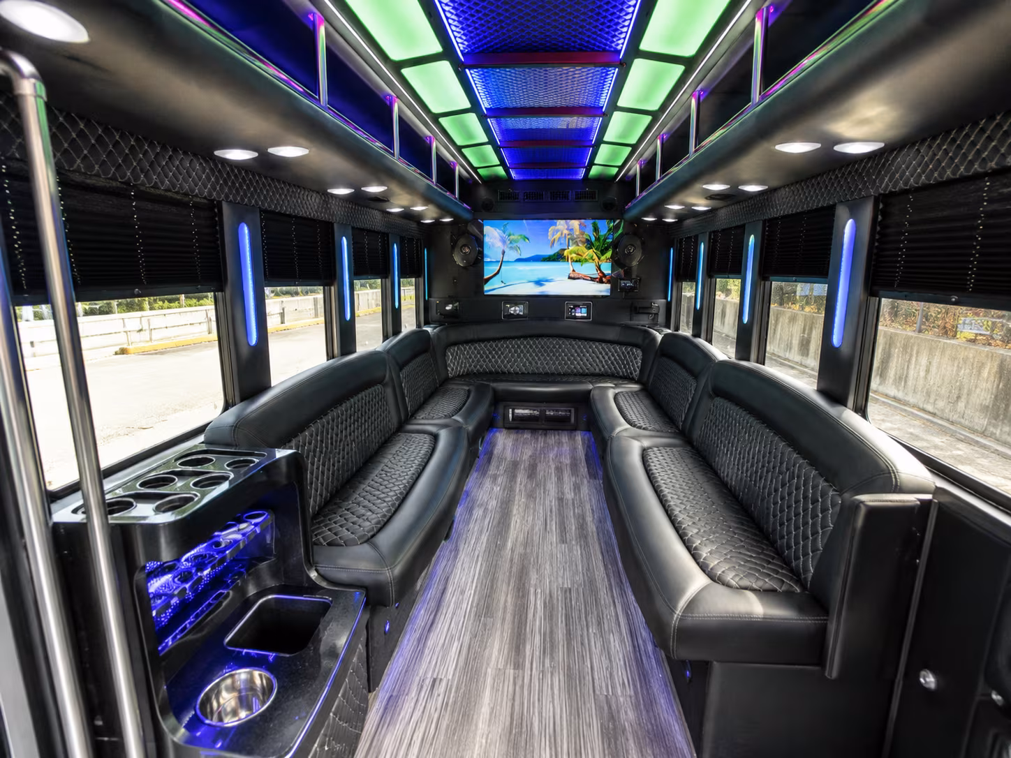 mableton 18 passenger party bus inside