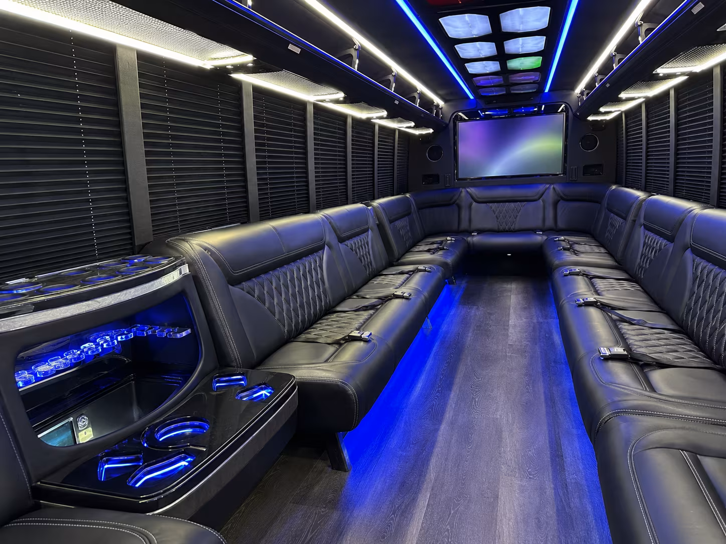 mableton 20 passenger party bus inside